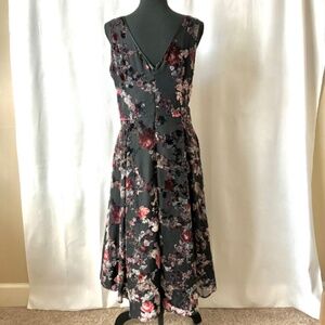 WHBM Burnout Midi Dress in Velvet Rose Print NWT